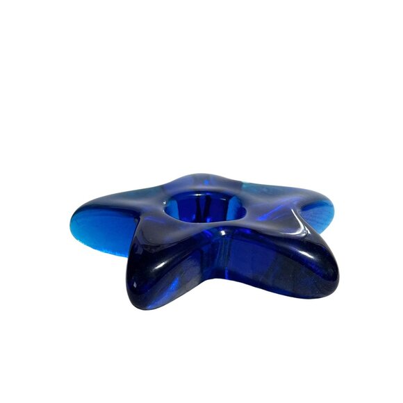 Handcrafted Cobalt Blue Glass Star-Shaped Candle Holder - Picture 5 of 7